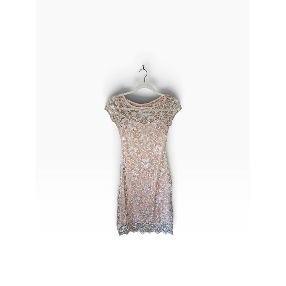 Almost Famous Women's Blush Pink Metallic Lace Bodycon Dress Open Back M